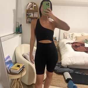 Black One-Shoulder Cutout Romper